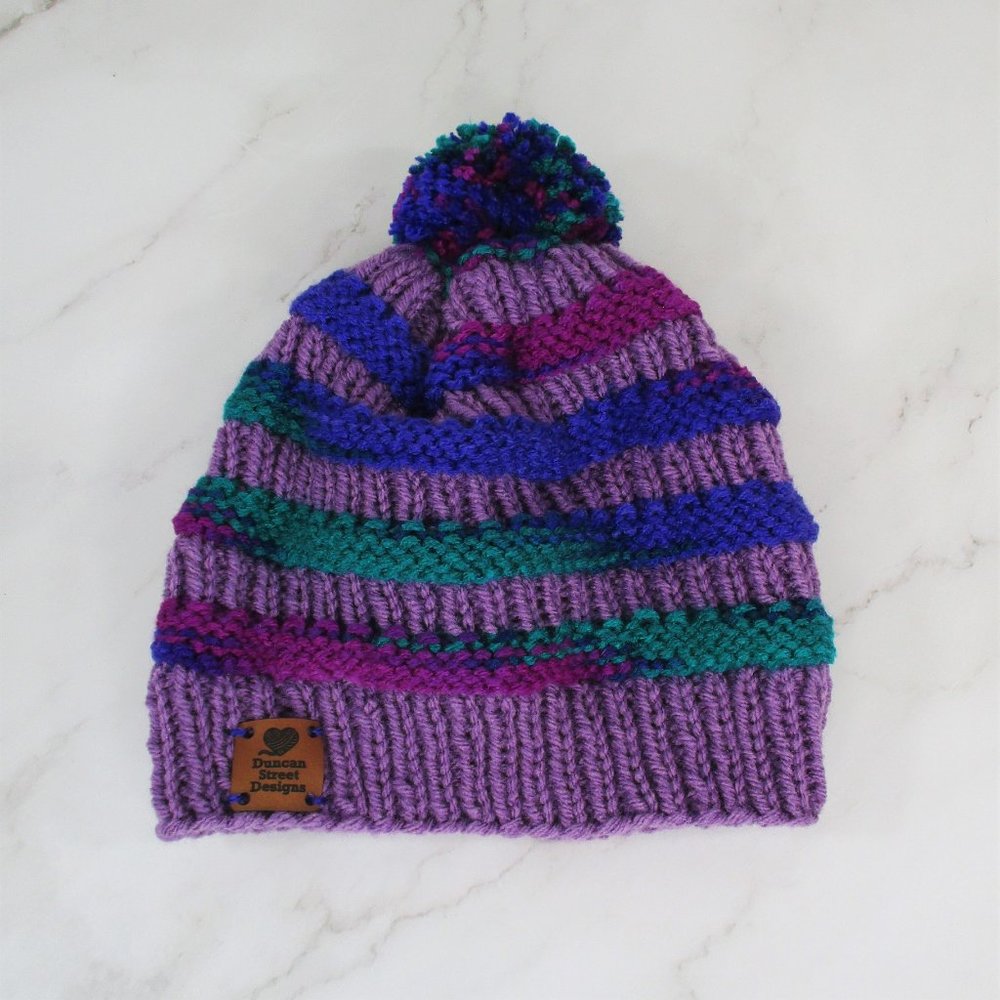 Duncan Street Designs Purple Power Hand Knit Beanie Hat - Picture 7 of 7